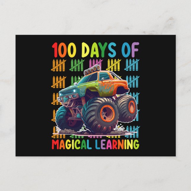 100 Days Of Magical Learning Monster Truck School Postcard (Front)