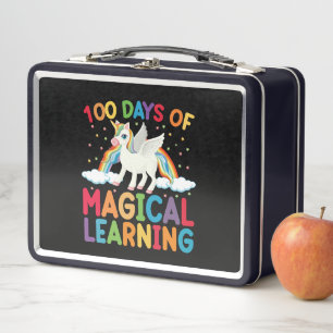 100 Days Of Magical Learning School Unicorn Girls  Metal Lunch Box