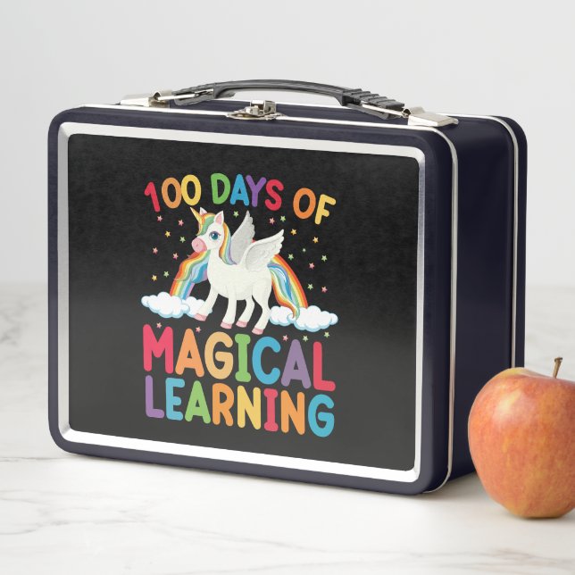 100 Days Of Magical Learning School Unicorn Girls  Metal Lunch Box (In Situ)