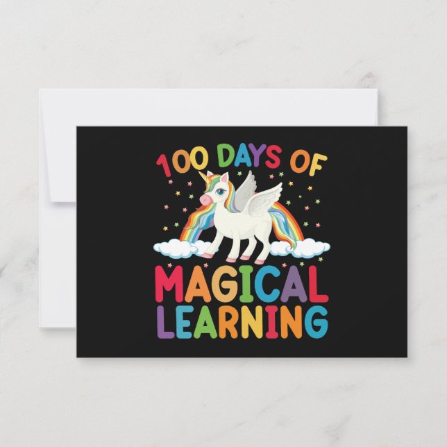 100 Days Of Magical Learning School Unicorn Girls  Note Card (Front)
