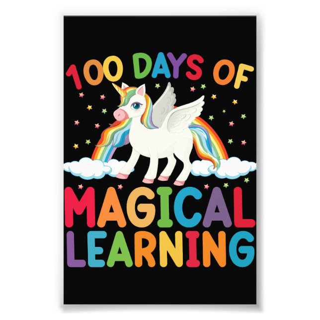 100 Days Of Magical Learning School Unicorn Girls  Photo Print (Front)