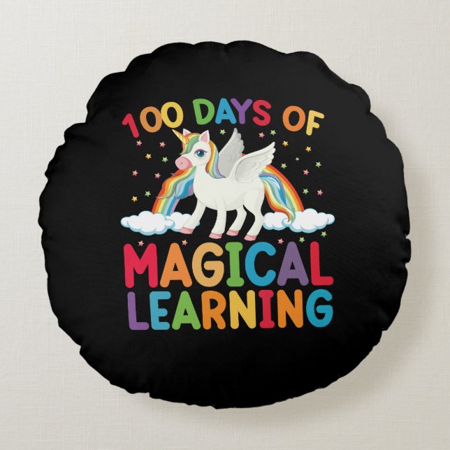 100 Days Of Magical Learning School Unicorn Girls  Round Pillow (Front)