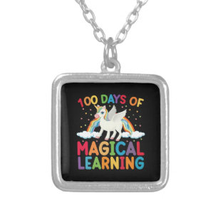 100 Days Of Magical Learning School Unicorn Girls Silver Plated Necklace