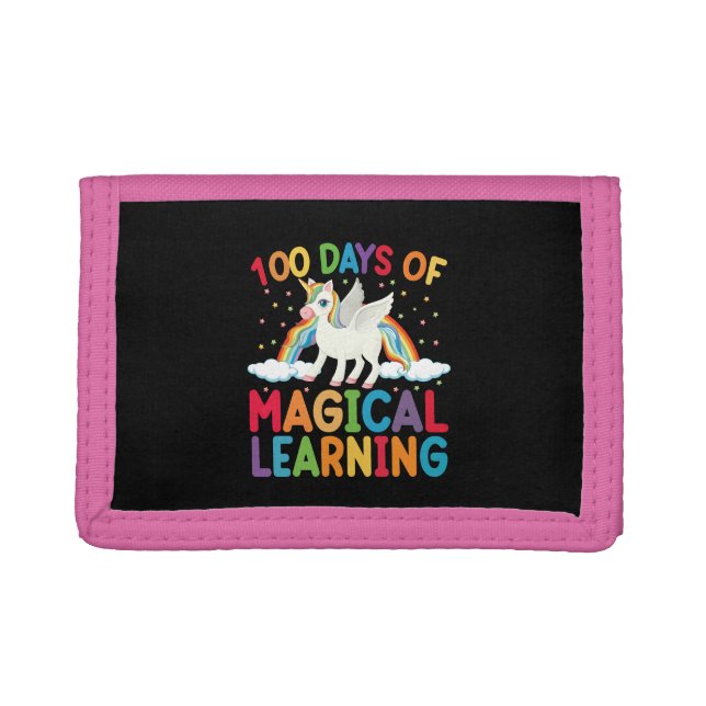 100 Days Of Magical Learning School Unicorn Girls  Trifold Wallet (Front)