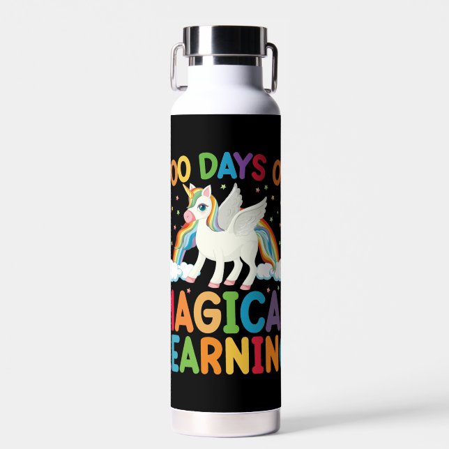 100 Days Of Magical Learning School Unicorn Girls  Water Bottle (Front)