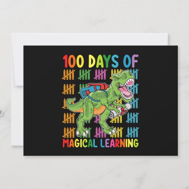 100 Days Of Magical Learning T Rex Dinosaur School Invitation (Front)