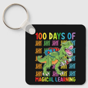 100 Days Of Magical Learning T Rex Dinosaur School Keychain