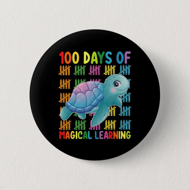 100 Days Of Magical Learning Turtle School Button (Front)