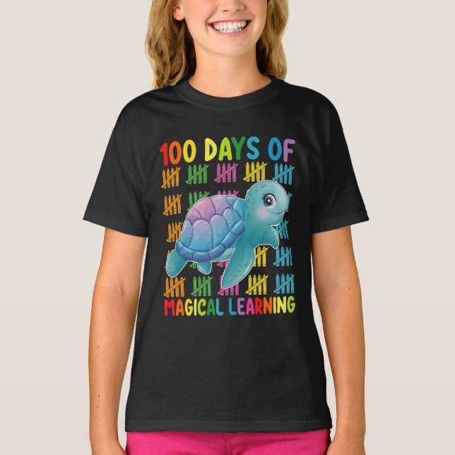 100 Days Of Magical Learning Turtle School T-Shirt (Front)