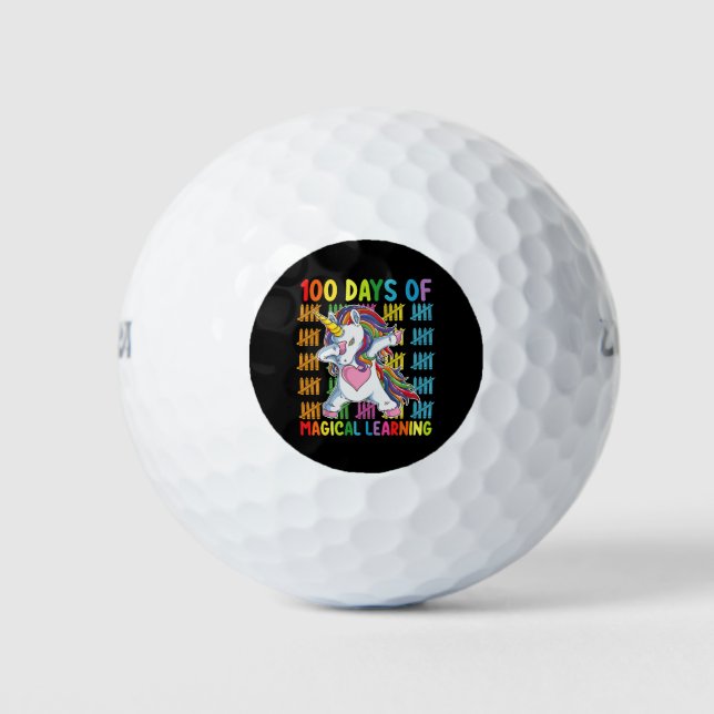 100 Days Of Magical Learning Unicorn School Golf Balls (Front)