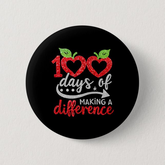 100 Days Of Making A Difference Apple Heart Teache Button (Front)