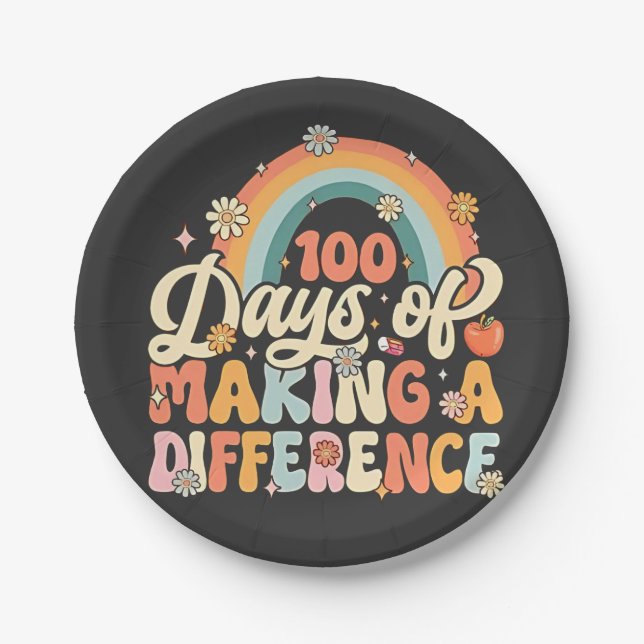 100 Days of Making a Difference Rainbow Teaching  Paper Plates (Front)