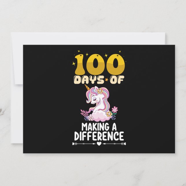 100 Days Of Making A Difference Unicorn School Invitation (Front)