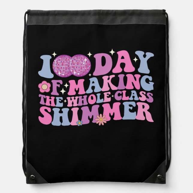 100 Days Of Making The Whole Class Shimmer Disco Drawstring Bag (Front)