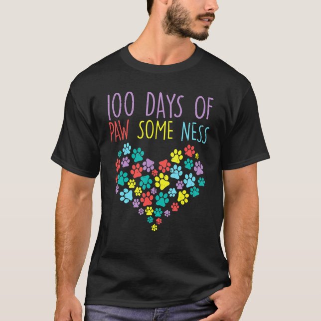 100 Days Of Pawsomeness Heart 100th Day School Dog T-Shirt (Front)