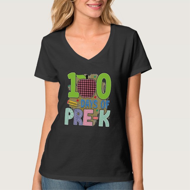 100 Days Of Pre K  Student Teacher T-Shirt (Front)