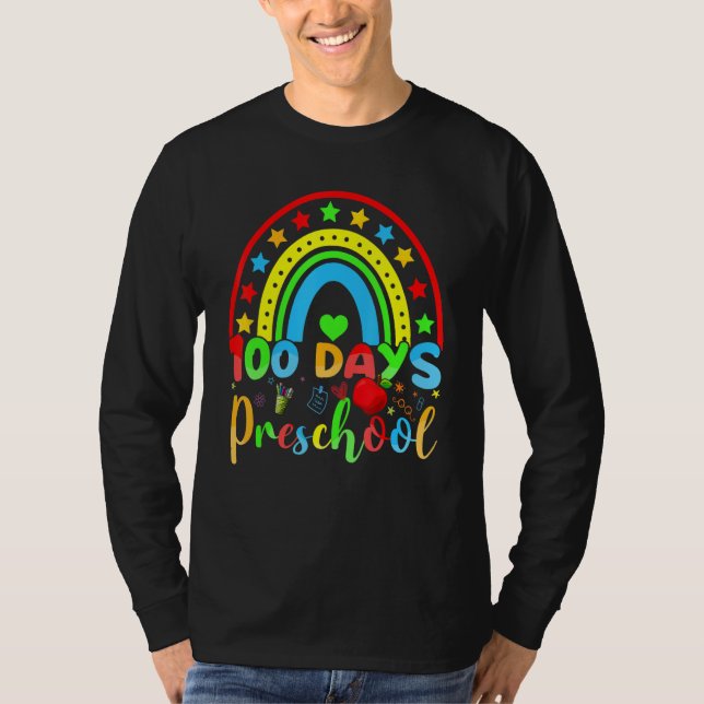100 Days of Preschool Teacher  100 Days Smarter Ra T-Shirt (Front)