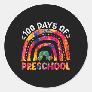 100 Days Of Preschool Tie Dye Rainbow Worm Teacher Classic Round Sticker