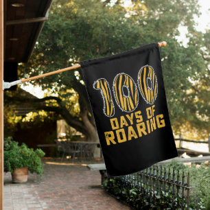 100 Days Of Roaring Tiger Funny 100th Day School House Flag