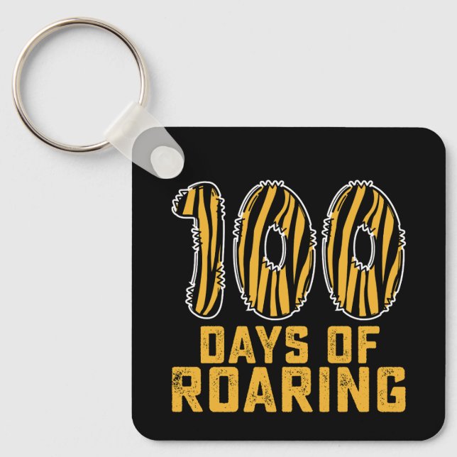 100 Days Of Roaring Tiger Funny 100th Day School Keychain (Front)