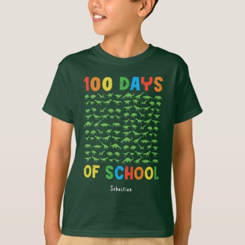 100 Days of School 100 Green Dinosaurs T_Shirt