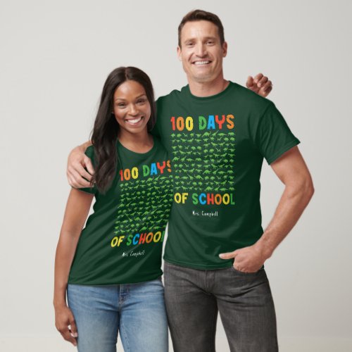 100 Days of School 100 Green Dinosaurs Teacher T_Shirt