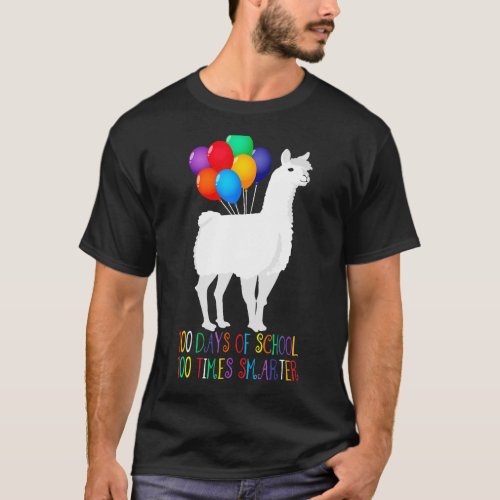 100 Days Of School 100 Times Smarter Llama balloon T_Shirt