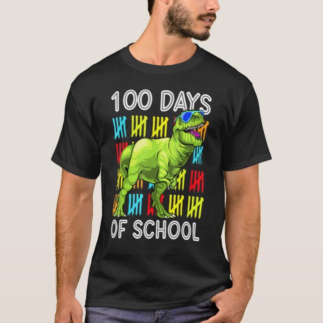 100 Days Of School 100th Day Dino T Rex Teacher Bo T-Shirt (Front)