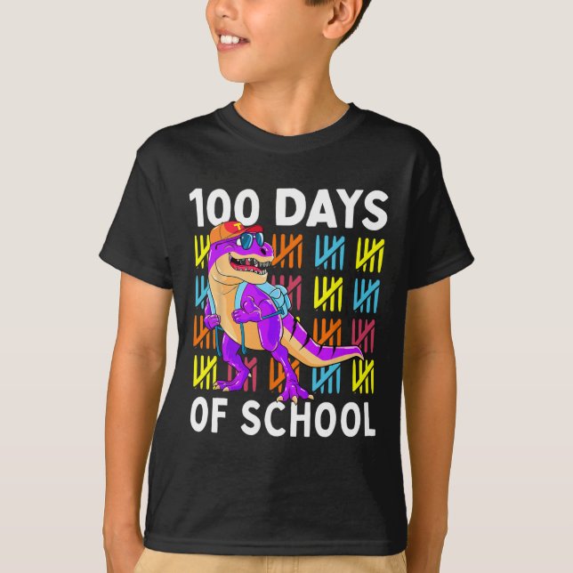 100 Days Of School 100th Day Dino  T-Shirt (Front)