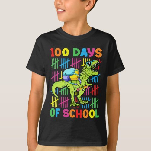 100 Days Of School 100th Day Dinosaur Boys Kids  T_Shirt