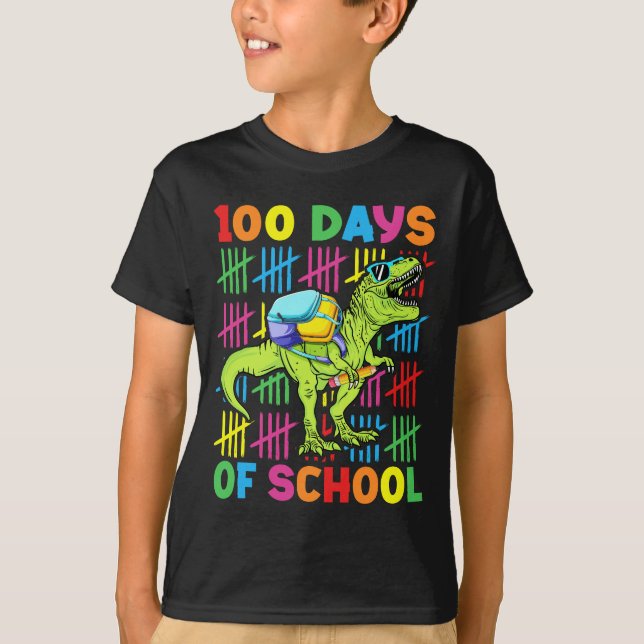 100 Days Of School 100th Day Dinosaur Boys Kids  T-Shirt (Front)