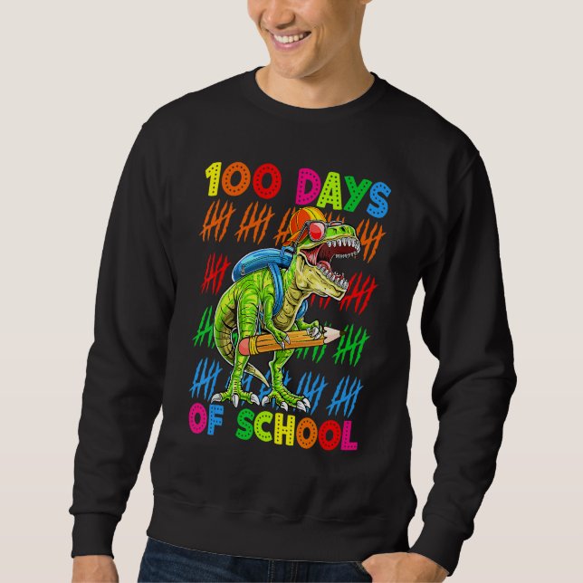 100 Days Of School 100th Day Dinosaur Trex Pencil Sweatshirt (Front)