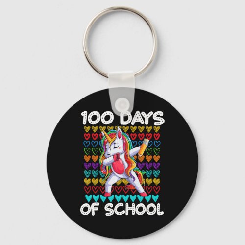 100 Days Of School 100th Day Of School Unicorn Gir Keychain