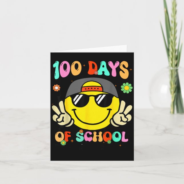 100 Days Of School 100th Day Smile Groovy Face Tea Card (Front)