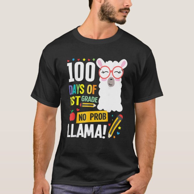 100 Days Of School 1st Grade Llama Girls Boys No P T-Shirt (Front)