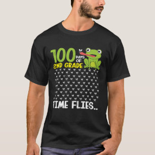 100 Days of School 2nd Grade Frog Time Flies Boys  T-Shirt