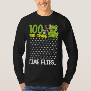 100 Days of School 3rd Grade Frog Time Flies Boys  T-Shirt