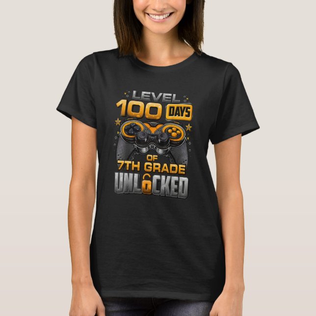100 Days Of School 7th Grade Level Unlocked Video  T-Shirt (Front)