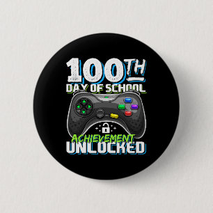 100 Days of School Achievement Unlocked Video Game Button