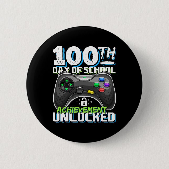 100 Days of School Achievement Unlocked Video Game Button (Front)