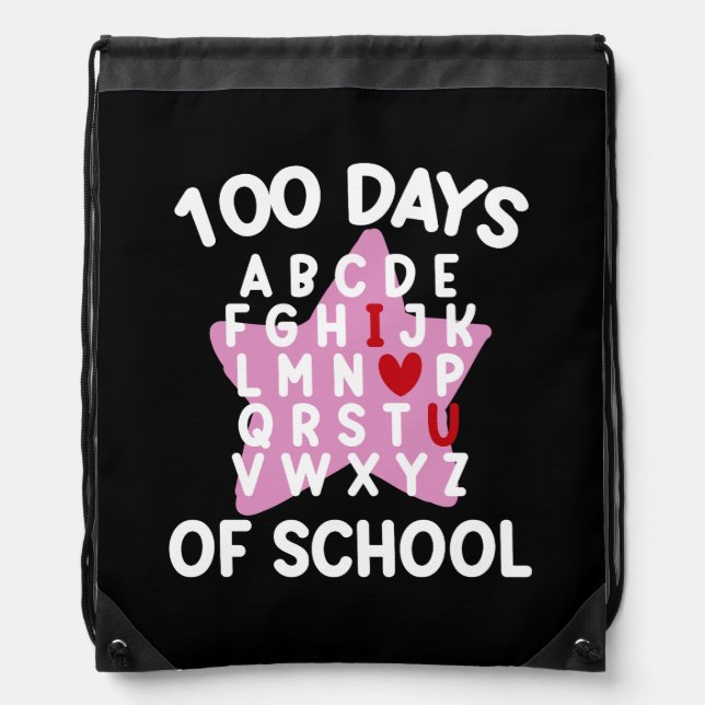 100 Days Of School Alphabet 100th Day Teacher  Drawstring Bag (Front)