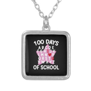 100 Days Of School Alphabet 100th Day Teacher Silver Plated Necklace