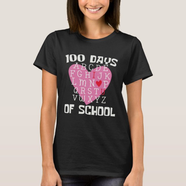 100 DAYS OF SCHOOL Alphabet 100th Day Teacher Stud T-Shirt (Front)