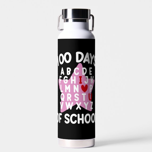 100 Days Of School Alphabet 100th Day Teacher  Water Bottle (Front)