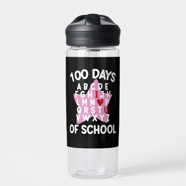 100 Days Of School Alphabet 100th Day Teacher  Water Bottle (Front)