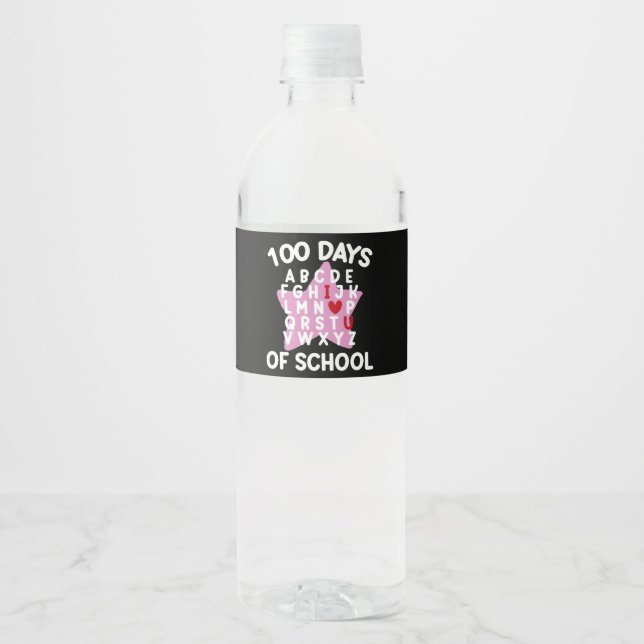 100 Days Of School Alphabet 100th Day Teacher  Water Bottle Label (Front)