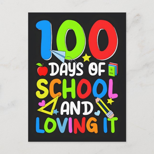 100 Days Of School And Loving It Vector Design Holiday Postcard (Front)