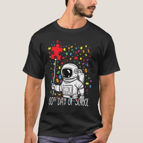 100 Days Of School Astronaut Balloon Autism Awaren T-Shirt