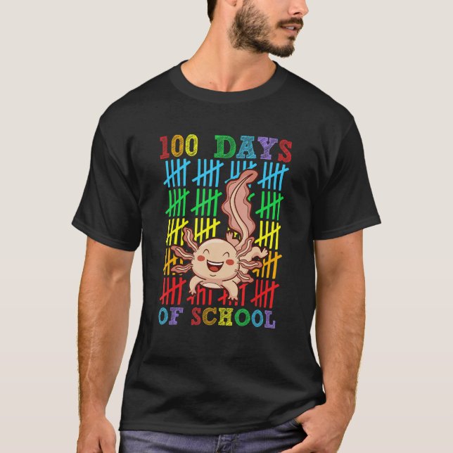 100 Days of School Axolotl Boys Girls 100th Day Sc T-Shirt (Front)