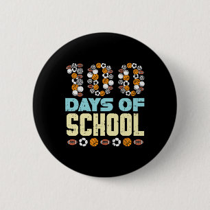 100 Days Of School Baketball Soccer Football Sport Button